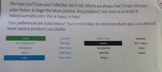 Wantable Accessories Subscription Box Review – July 2015 - preferences