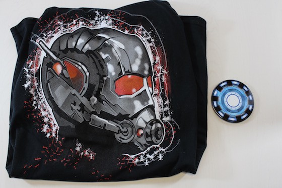 Exclusive Ant-Man t-shirt and Arc Reactor coaster