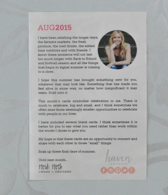 Haven Paperie Subscription Box Review August 2015 - 3