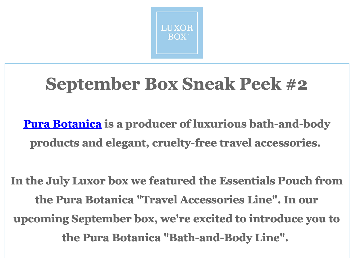 Luxor Box September 2015 Spoiler Reveal