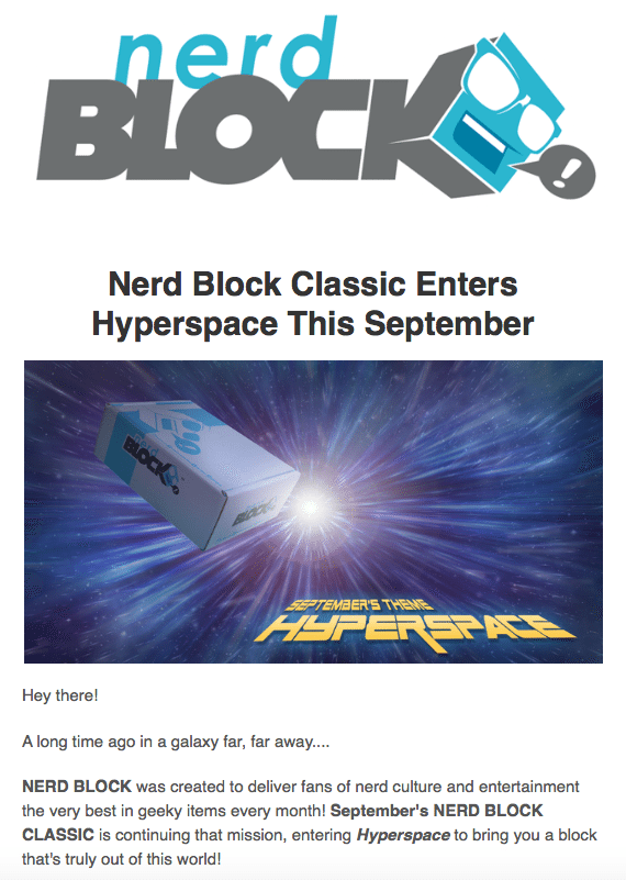 Nerd Block announces the September 2015 them is Hyperspace!
