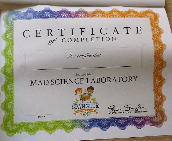 Spangler Science Club Subscription Box Review - July 2015 - certificate