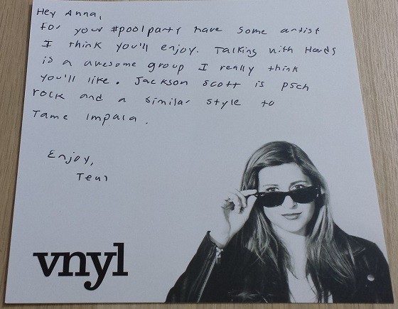 VNYL Subscription Box Review August 2015 - note