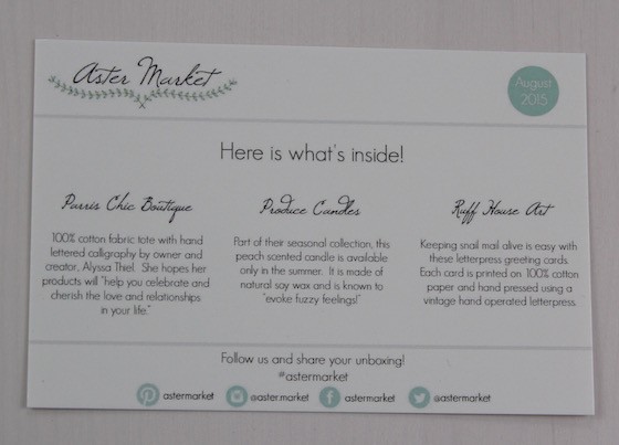 Aster Market Subscription Box Review - August 2015 Info