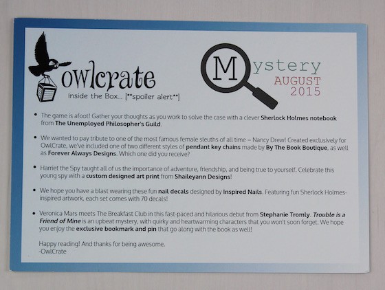 OwlCrate YA Book Subscription Box Review – August 2015 Info