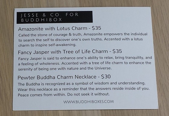 BuddhiBox Jewelry Subscription Box Review September 2015 - info