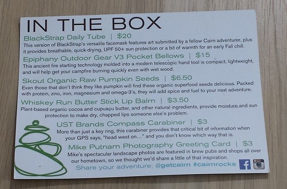 Cairn Subscription Box Review September 2015 - info