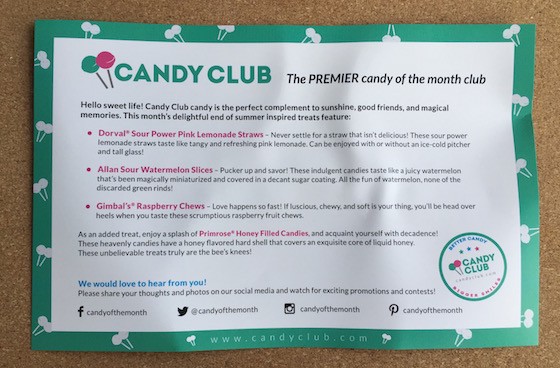 Candy Club Subscription Box Review + Coupon August 2015 - Card1