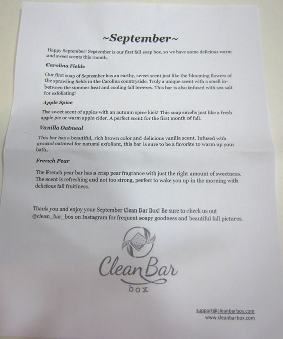 Clean Bar Box Subscription Box Review September 2015 - info