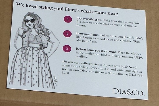 Dia & Co. Subscription Review September 2015 - instructions