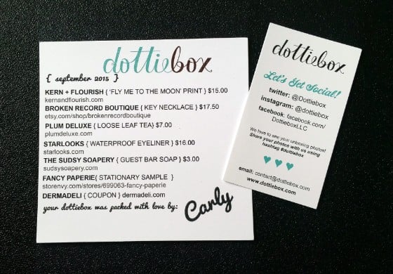 Dottie Box Subscription Box Review September 2015 - info