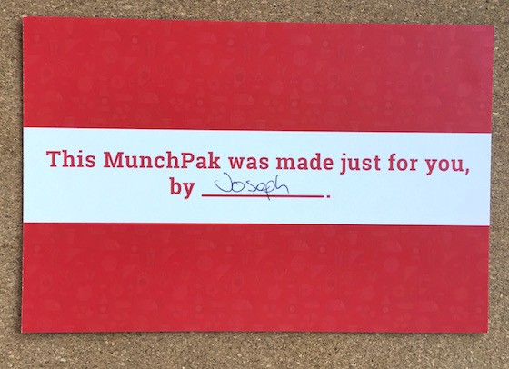 MunchPak Subscription Box Review + Coupon September 2015 - Card