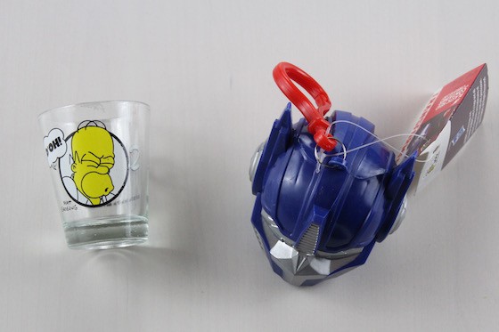 Power Up Box Subscription Box Review August 2015 - Simpsons Shot Glass and Transformers Candy