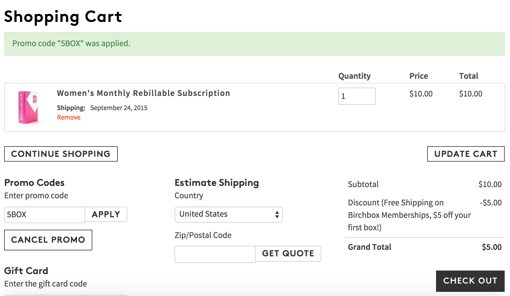 Birchbox Cart