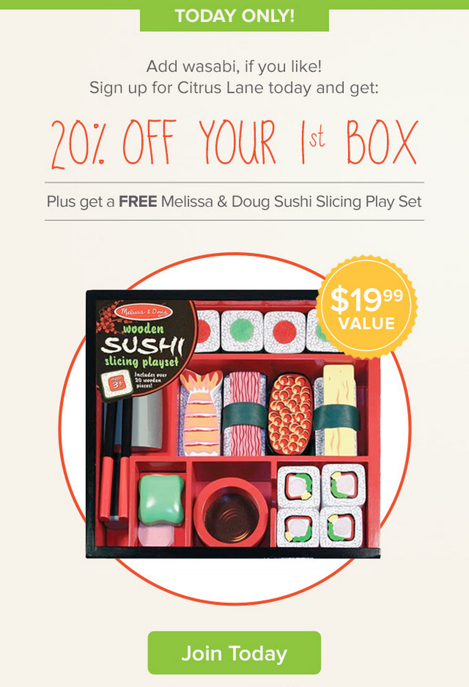 Free Sushi Slicing Toy + 20% Off First Month of Citrus Lane!