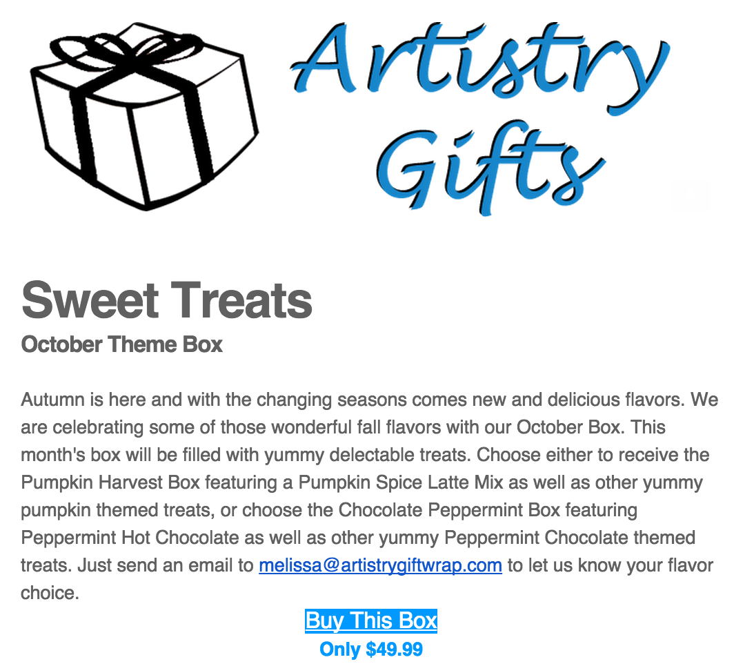 Artistry Gifts Theme Box October 2015 Spoiler