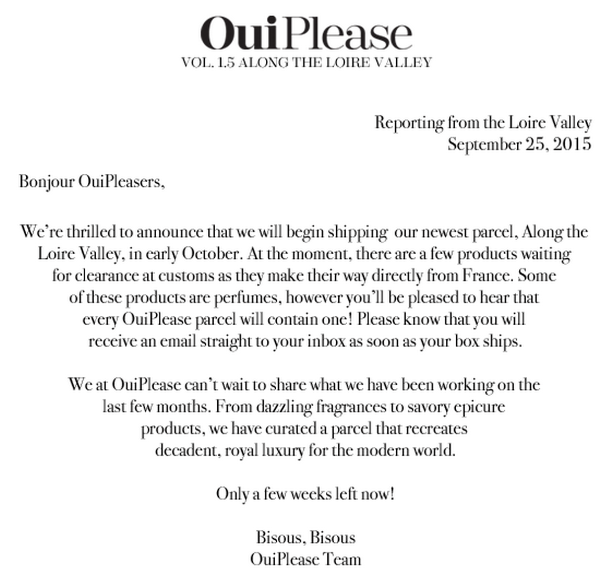 Oui Please Shipping Update