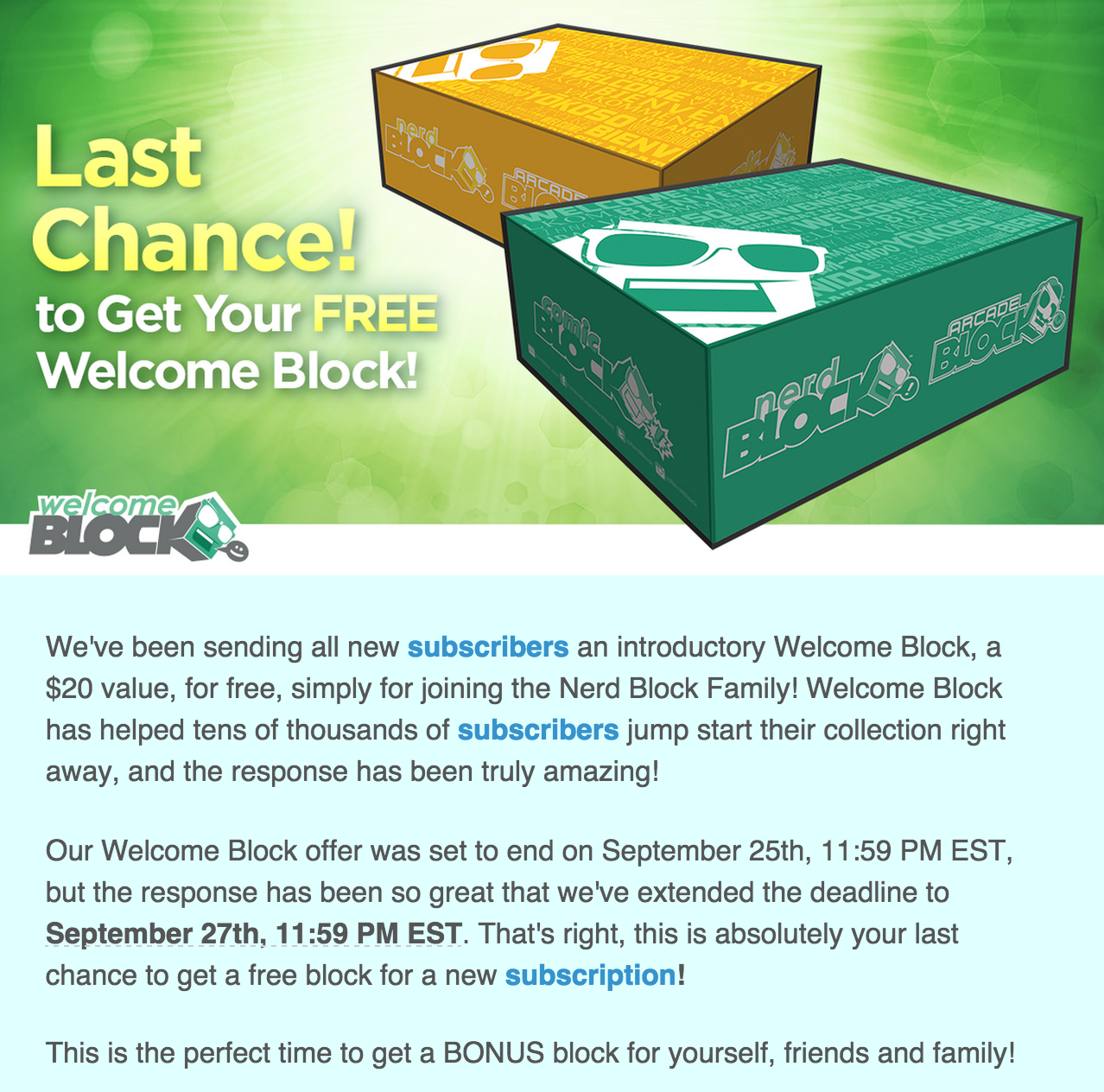 Last Day for Free Nerd Block Welcome Box + October Spoilers!