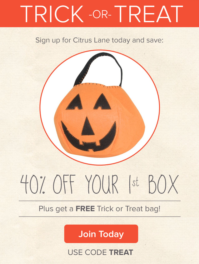 Free Trick or Treat Bag + 40% Off Citrus Lane!