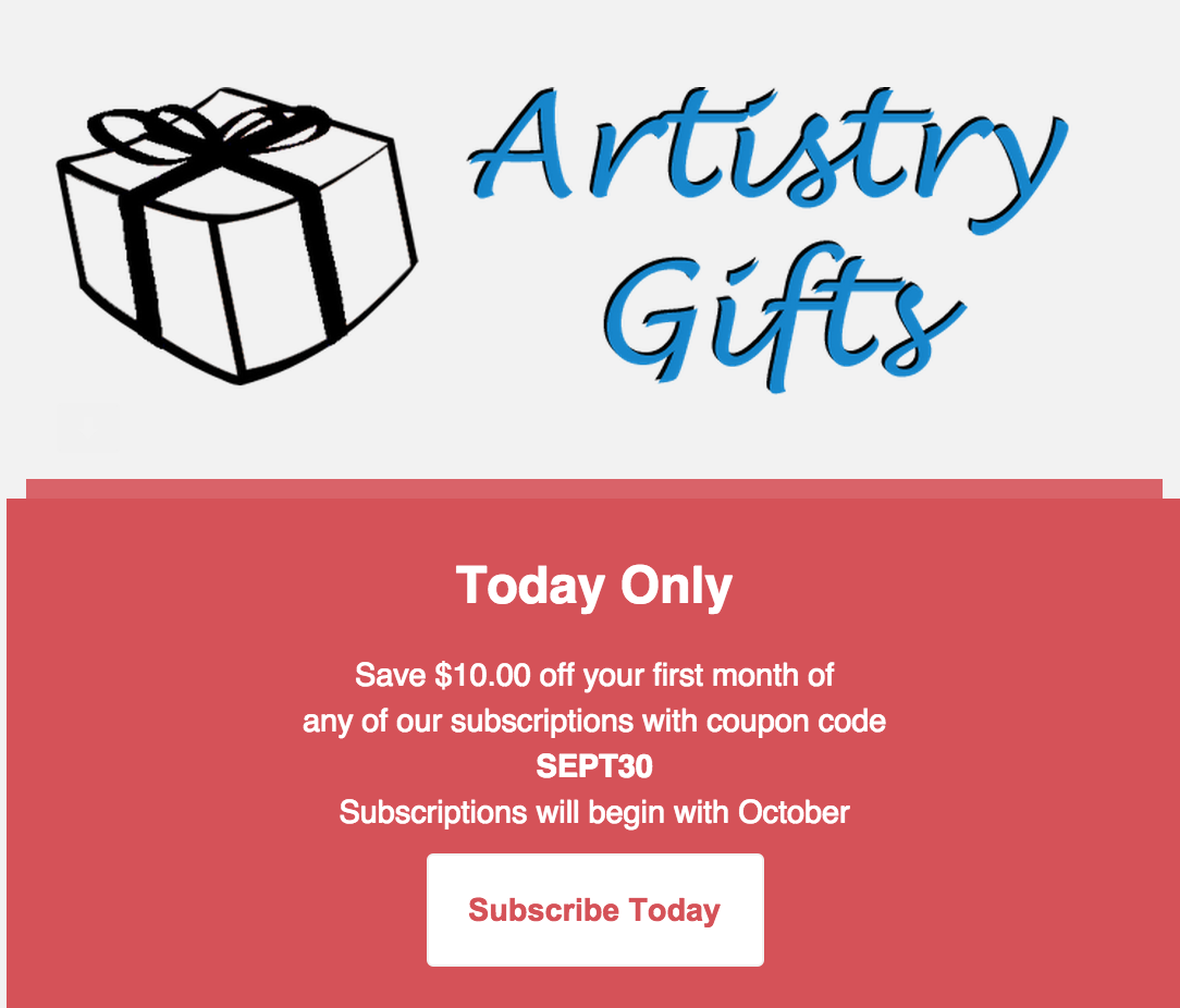 Today Only –  $10 off Any Artistry Gifts Subscription!