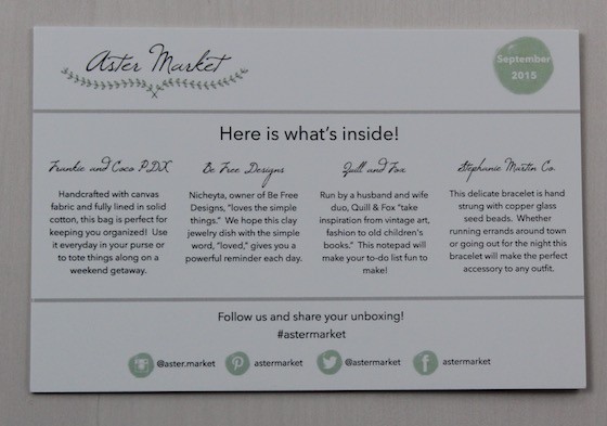 Aster Market Subscription Box Review – September 2015 Info
