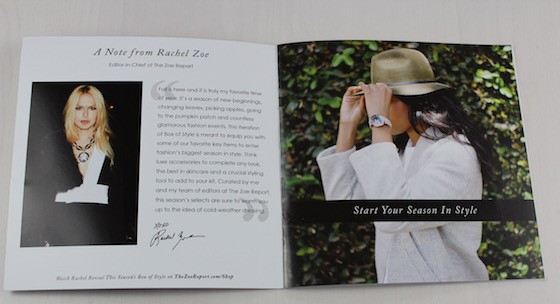 Rachel Zoe Box of Style Fall 2015 Subscription Box Review Letter