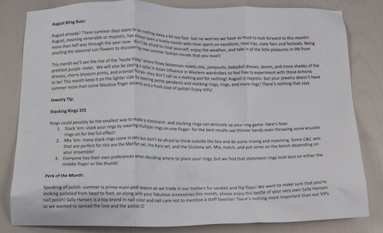Cate & Chloe Subscription Box Review + Coupon – August 2015 Letter