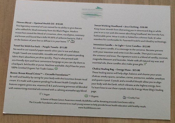 BuddhiBox Subscription Box Review October 2015 - info