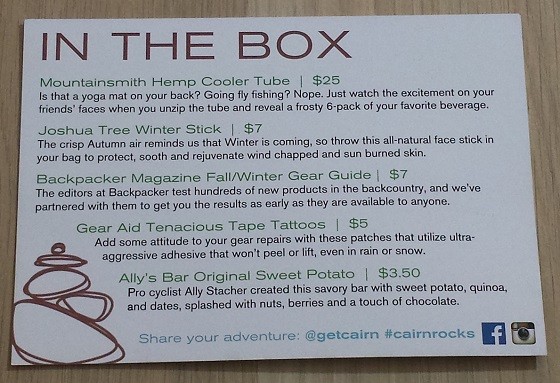 Cairn Subscription Box Review October 2015 - info