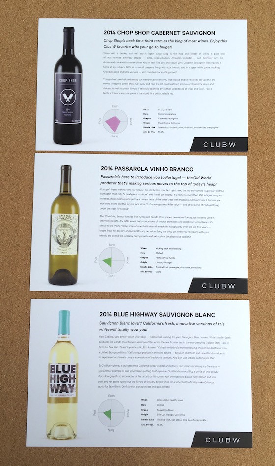 Club W Wine Subscription Review & Coupon October 2015 - Cards1