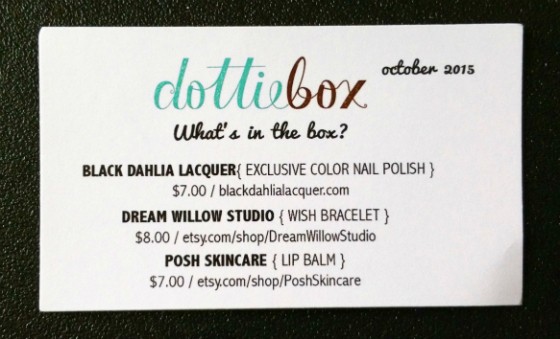 Dottie Box Mini Subscription Box Review October 2015 - info