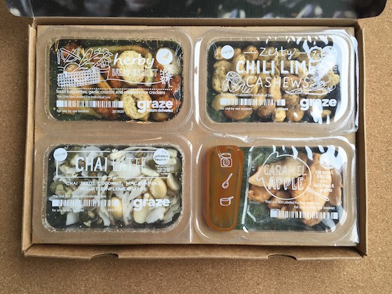 Graze Subscription Box Review + Free Box Coupon October 2015 - Contents