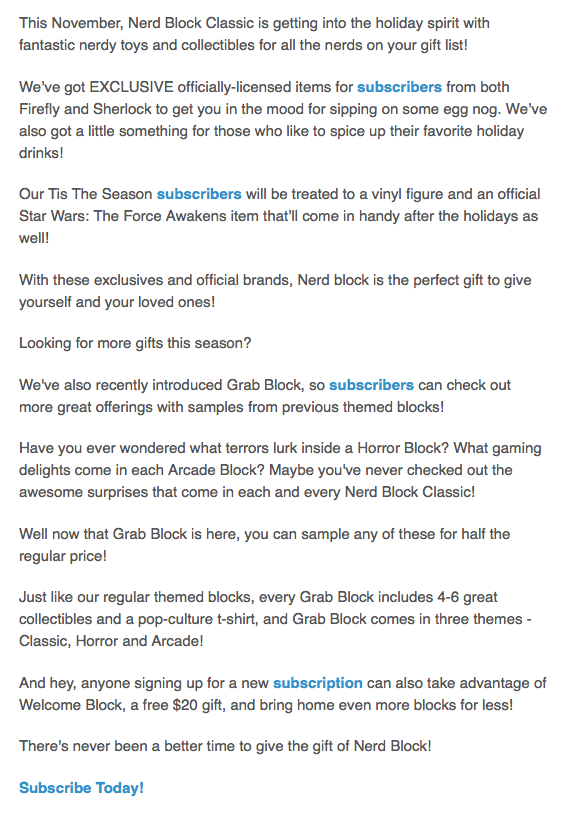 Nerd Block November 2015 Spoiler + Coupon - spoiler text