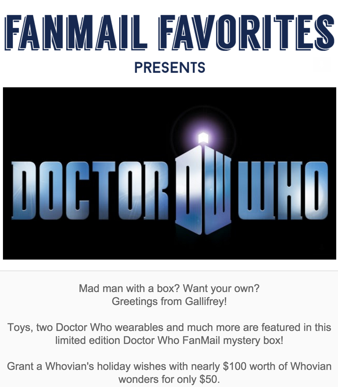 FanMail Favorites – Doctor Who Limited Edition Holiday Box