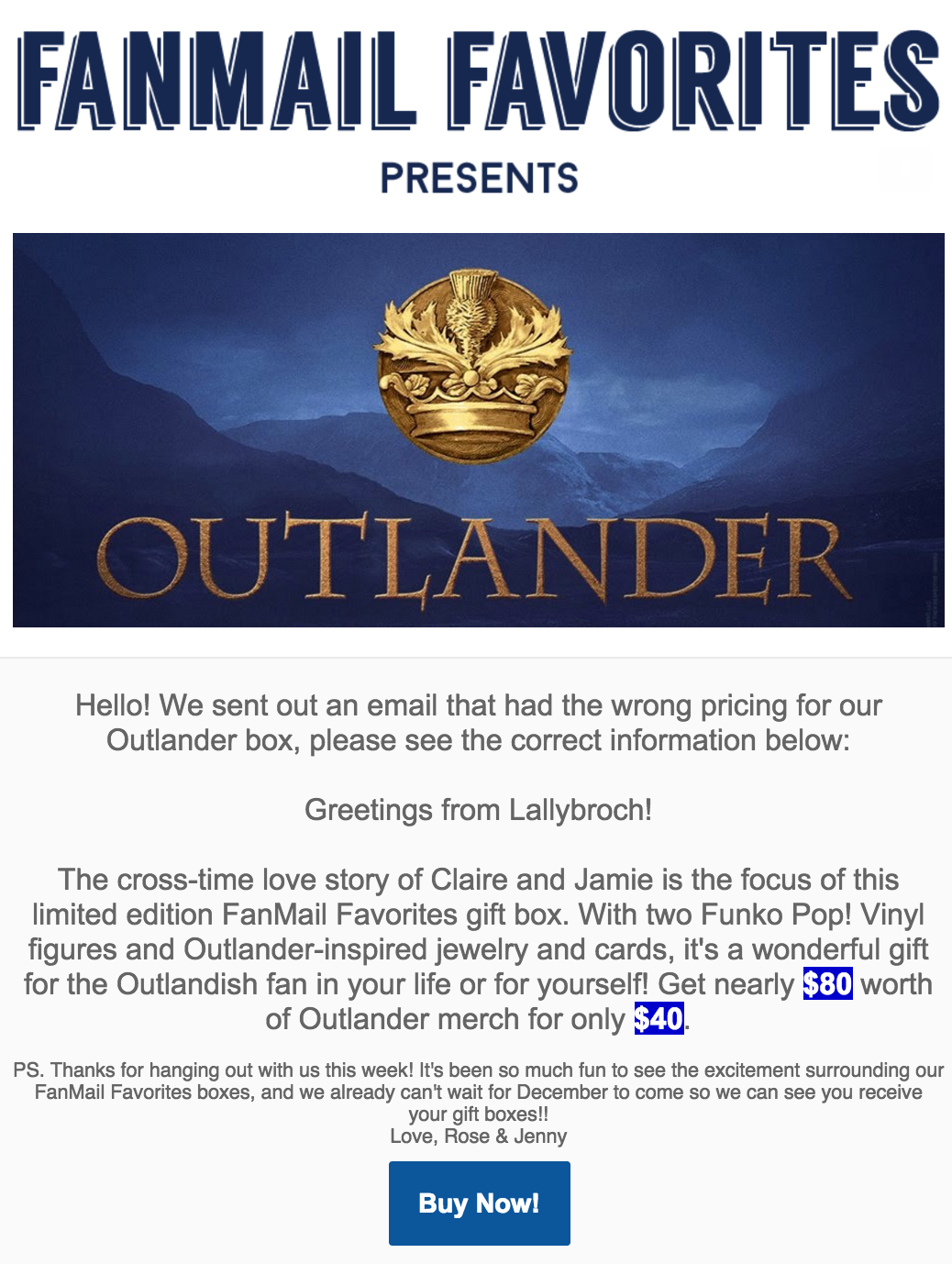 FanMail Favorites – Outlander Limited Edition Holiday Box