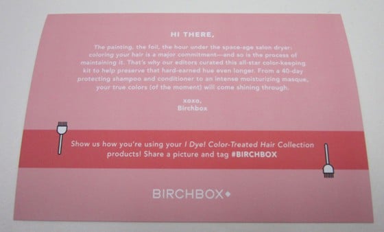 Birchbox October 2015 Review Color Treated Hair Collection Box - card1