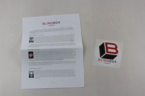 Blindbox Comics Subscription Box Review November 2015 - letter and sticker