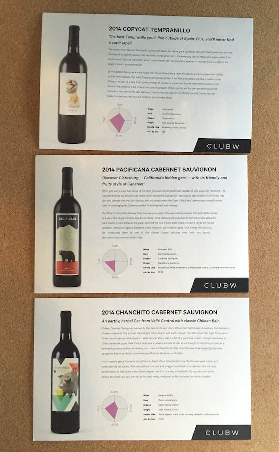 Club W Wine Subscription Review & Coupon November 2015 - Cards1