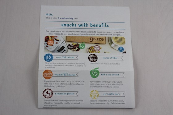 Graze 8-Snack Subscription Box Review + Free Box Coupon November 2015 - card