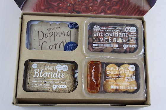 Graze 8-Snack Subscription Box Review + Free Box Coupon November 2015 - top tray