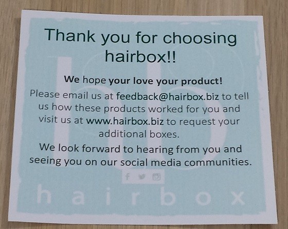 Hairbox Subscription Review November 2015 - note