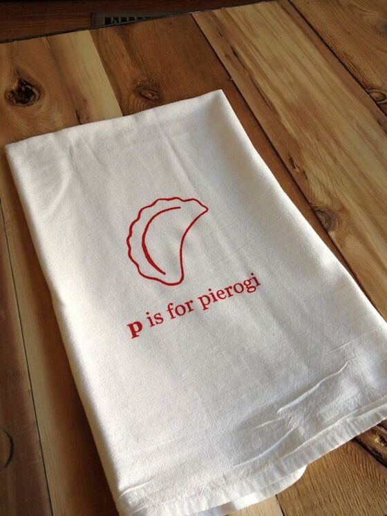 P is for Pierogi Kitchen Towel, Tea Towel, Flour Sack Towel- Single