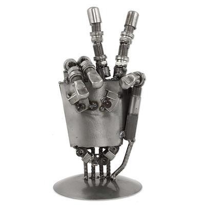 Mexico Handcrafted Recycled Metal Sculpture, 'Rustic Robot Hand'