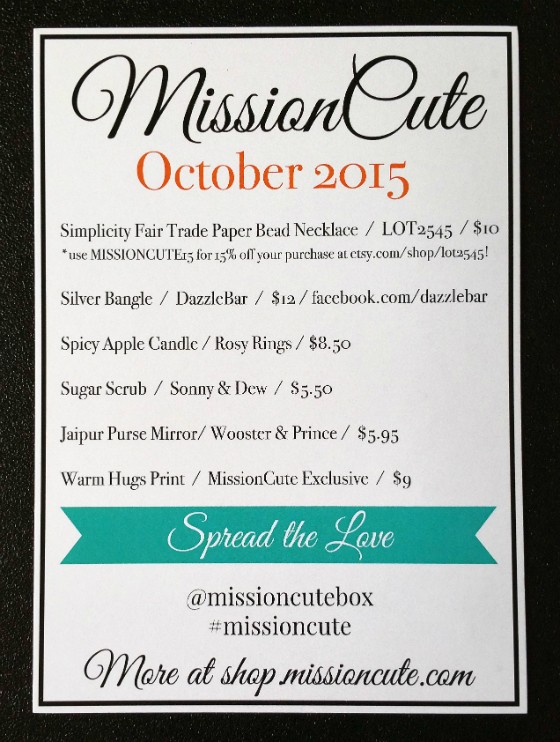 Mission Cute Subscription Box Review October 2015 - info