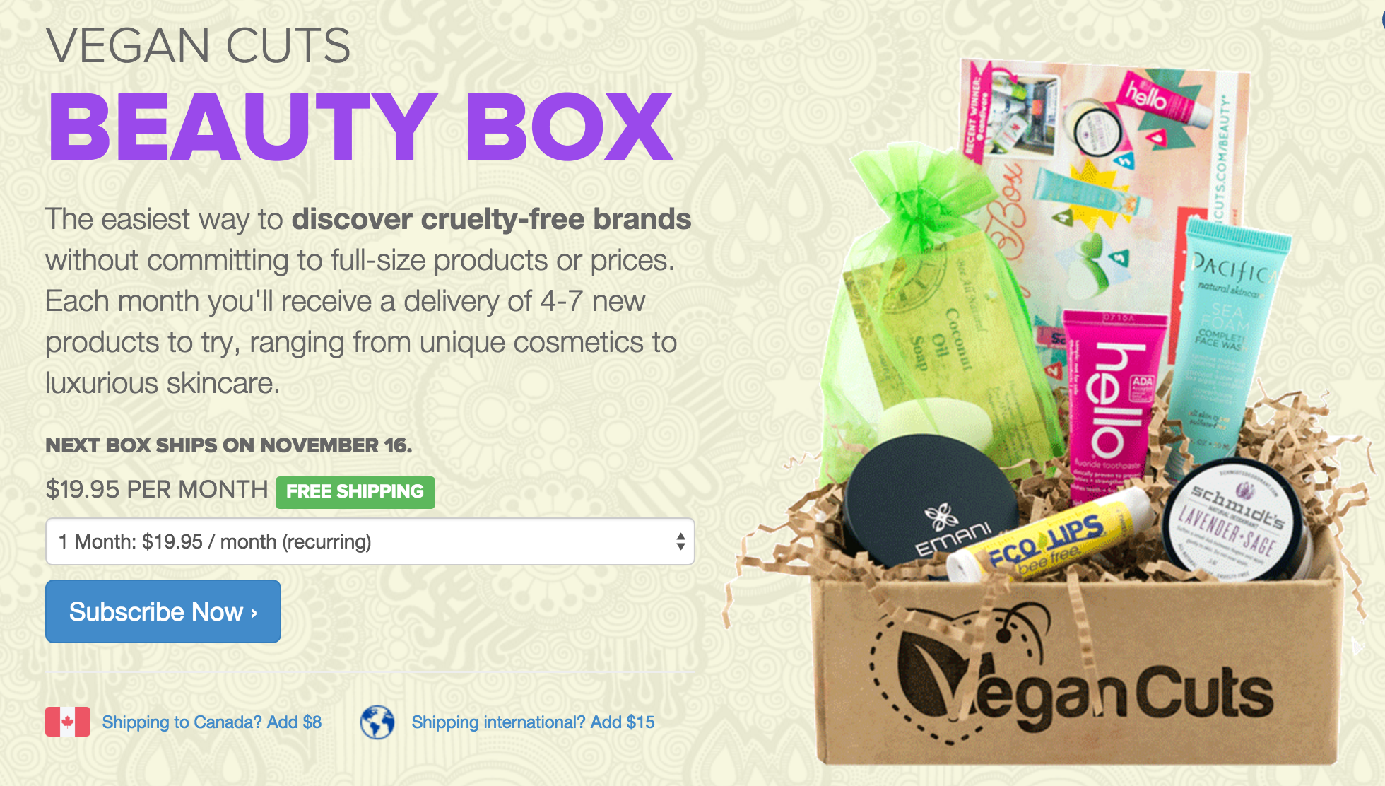 Vegan Cuts Beauty Box November 2015 Spoilers