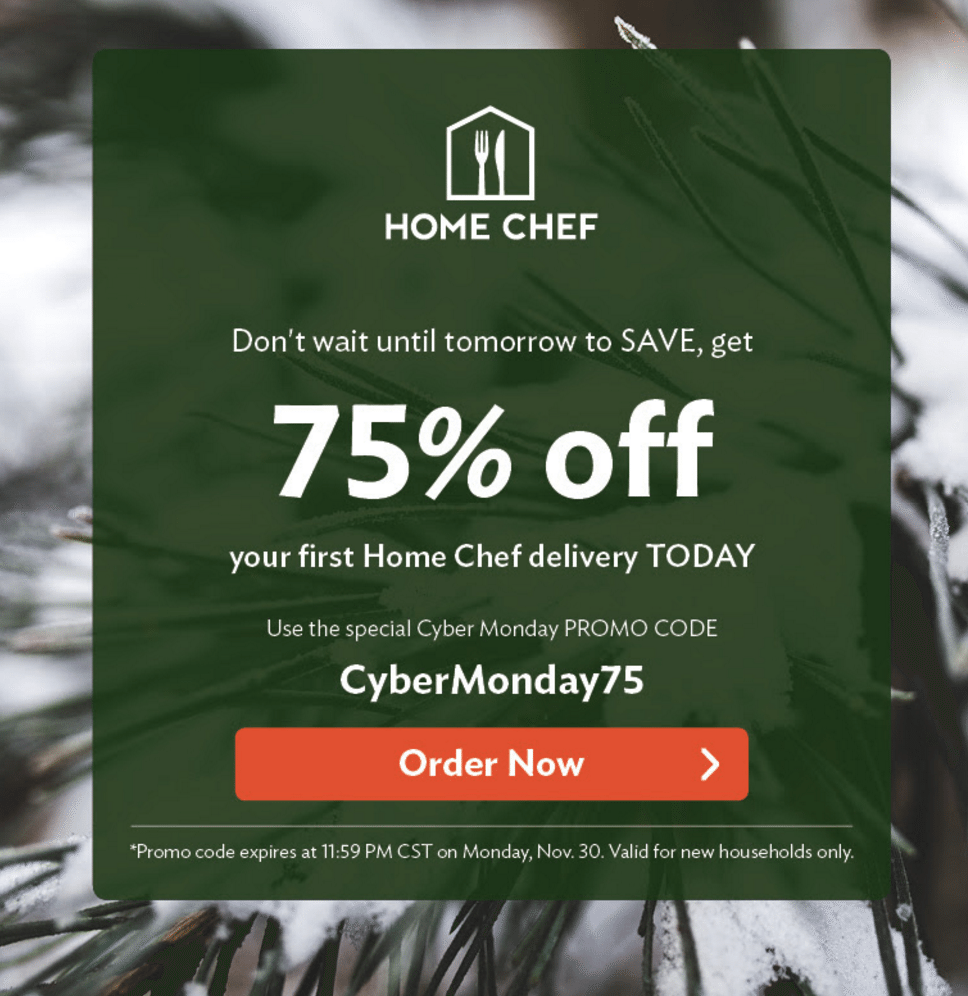 Home Chef Cyber Monday Deal – 75% Off First Box!