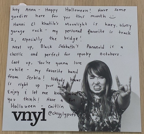 VNYL Subscription Box Review October 2015 - note