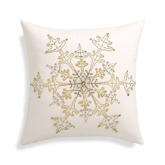 Flurry White 18" Snowflake Pillow with Down-Alternative Insert