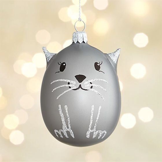 Silver Glass Cat Ornament
