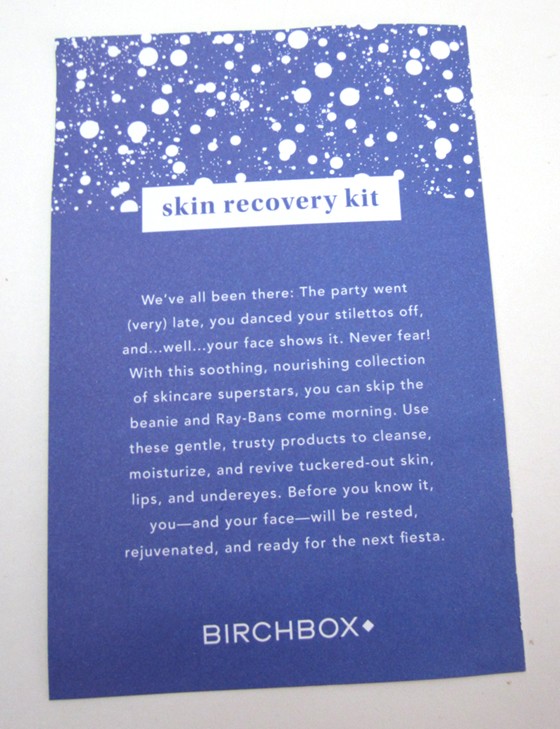 Birchbox December 2015 Review Skin Recovery Kit Box - card1